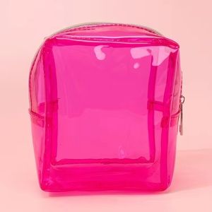 Womens NEW Neon Pink PVC Cosmetic Bag/Travel Clutch/Mini Purse/Makeup Purse, OS